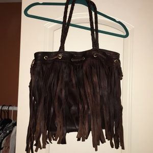Leather fringe tote purse